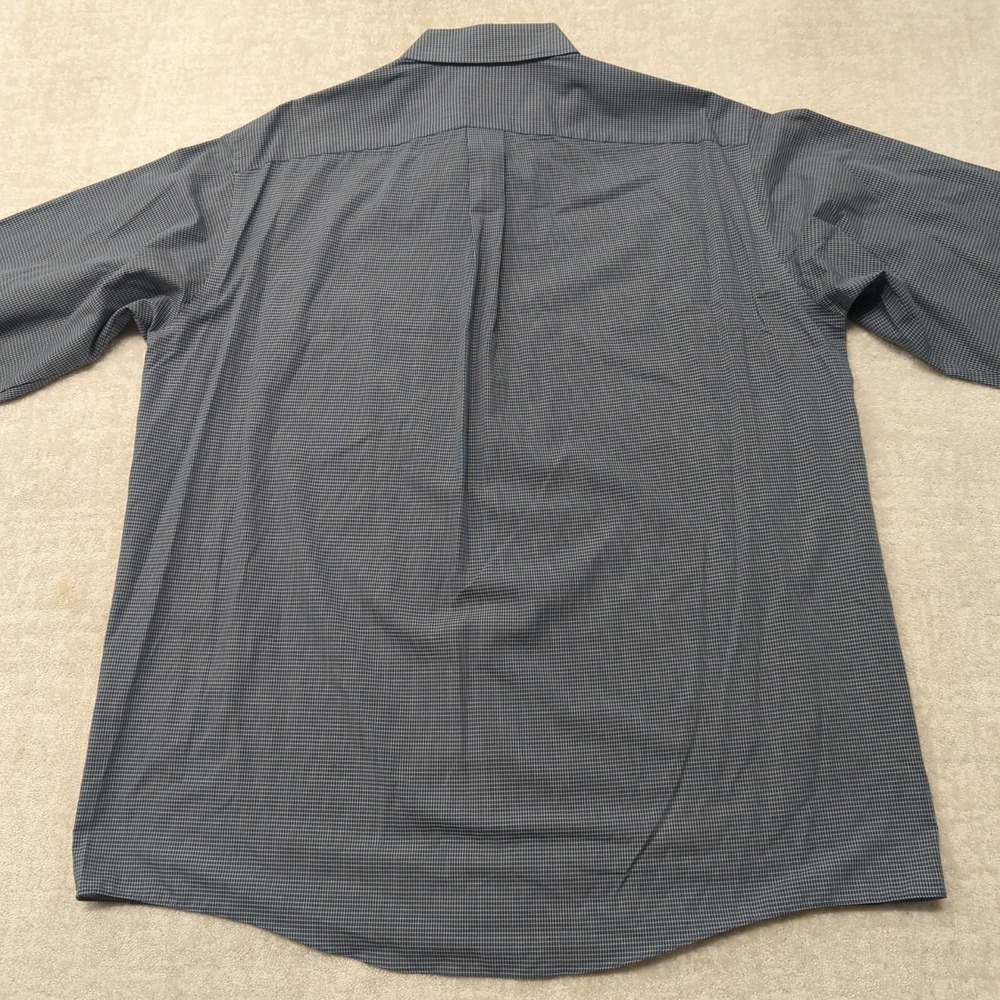 Stafford Dress Shirt Mens 18 34/35 Blue Micro Check Wrinkle Free Button Down Vtg - Picture 7 of 11